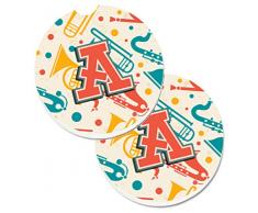 Caroline s Treasures Buchstabe A Retro Blaugrün Orange Musikinstrumente Initiale Set von 2 Tasse Halterung Auto Untersetzer cj2001-acarc, 2,56, multicolor