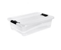 keeeper Aufbewahrungsbox mit Deckel und Schiebeverschluss, 59,5 x 39,5 x 17 cm, 28 l, Cornelia, Transparent