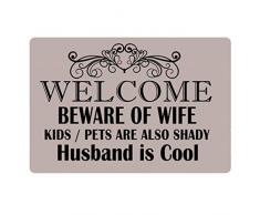 Coloranimal Funny Fußmatte Indoor Outdoor strapazierfähig Bereich Teppiche Maschinenwaschbar Fußmatten, Gummi, Welcome Beware of Wife-1, 15.7x 23.6 (40x60cm)