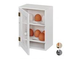 Relaxdays Eierschrank, für 12 Eier, Landhaus Stil, zum Hinstellen, Holz & Metall, Eierregal, HBT: 25 x 18 x 12 cm, weiß
