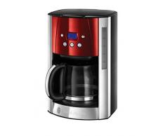 Russell Hobbs Digitale Kaffeemaschine Luna rot, bis 12 Tassen, 1,5l Glaskanne, programmierbarer Timer, Warmhalteplatte, Abschaltautomatik, 1000W, Filterkaffeemaschine 23240-56