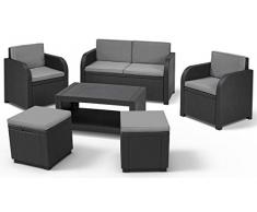 Allibert Modena Lounge Set, graphit/cool grey (poly cotton Kissen) + Cube w Hocker, graphite/cool grey (poly cotton cushion)