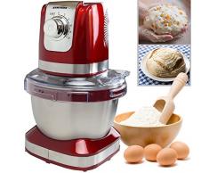 Syntrox Germany KM-600W Küchenmaschine Knetmaschine Mixer, Edelstahl-Behälter, 4 Liter, rot