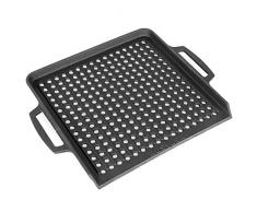 Rustler RS-5890 Gusseisen Gussplatte mit 2 Griffen und Emaille-Beschichtung | Größe: 36 x 29cm | Grillplatte für Grills, Feuerstelle und den Ofen geeignet, Schwarz