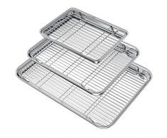 Wildone Backblech mit Kühlregal-Set, 6 Stück (3 Blatt + 3 Gestell), Edelstahl Keksblech Backform mit Kühlrost, ungiftig & strapazierfähig & leicht zu reinigen