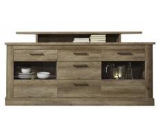 trendteam Wohnzimmer Sideboard Schrank Wohnzimmerschrank Montreal, 206 x 101 x 42 cm in Eiche Monument Dekor mit viel Stauraum und Ablageflächen