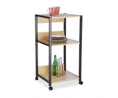 Relaxdays 10021547, schwarz/natur Servierwagen Küche, 3 Ablagen, mit Rollen, belastbar, Küchenwagen, HxBxT: 90 x 46 x 43 cm
