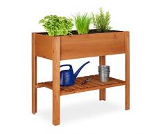 Relaxdays Hochbeet Holz, Ablagefach, Pflanzkasten Balkon, Terrasse, Garten, Kräuterbeet, HBT 80 x 88 x 43,5cm, hellbraun