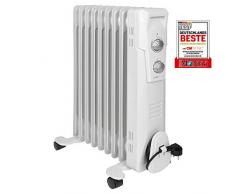 Clatronic RA 3736 9 Rippen-Ölradiator, mobiler Heizkörper bis 2000 Watt, Wärmeregulierung über stufenlosen Thermostatregler, Flexibler Einsatz durch 4 Leichtlaufrollen, Slimline-Bauweise, weiß