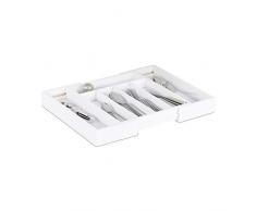 Relaxdays Besteckkasten Schublade, ausziehbar, variable Breite, 5 - 7 Fächer, Bambus Organizer, HBT 5,5x48,5x37cm, weiß