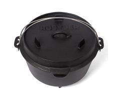 Rustler Dutch Oven Feuertopf / Schmortopf mit passendem Deckel und Edelstahl Henkel, Aus Gusseisen, 8 Liter, mit Emaille-Beschichtung, 31,5 x 21 cm