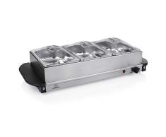 Tristar Edelstahl Buffetwärmer - einstellbares Thermostat, 3 x 1,5l Buffetbehälter, als Heizplatte verwendbar, 200 Watt, BP-6283