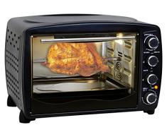 Team Kalorik Mini-Ofen mit Backblech, Grillrost und Drehspieß (100-250°C), 40 l Innenraumvolumen, 1500 W, Metall/Glas, Schwarz, TKG OT 1013 BCRL