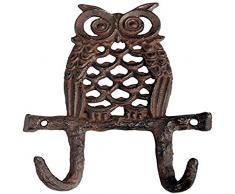 Esschert Design Garderobenleiste, Hakenleiste Motiv Eule mit 2 Haken aus Gusseisen, ca. 14 cm x 3,2 cm x 17 cm