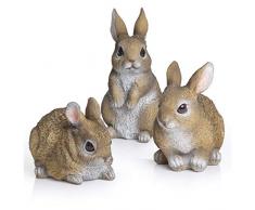 Gartenstatue Hase (3 Kaninchen), niedliches Kaninchen-Look, toll in jedem Wohnraum im Freien, kleine Häschen können auch für Küche und Tischdekoration verwendet werden - 5,1 x 10,2 x 10,2 cm braun