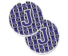 Caroline s Treasures Buchstabe J Fußball lila und weiß Set von 2 Tasse Halterung Auto Untersetzer cj1068-jcarc, 2,56, multicolor