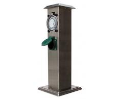 Kopp Energiesäule Garten mit 2 Schutzkontakt-Steckdosen 230 V & Zeitschaltuhr I Außensteckdose mit Zeitschaltuhr I Gartensteckdose mit Zeitschaltuhr I Garten-Steckdose Aussen I Silber – 145331014