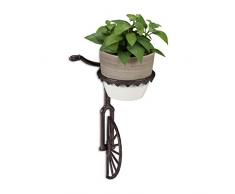 Relaxdays Wand Blumenhalter Einrad, Gusseisen, Deko Wandblumentopfhalter für draußen, wetterfest, Ø 13 cm, Dunkelbraun