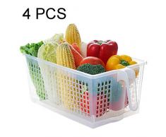 minedecor Griff Küche Organizer Korb Set Frischhaltedosen Großer Organisation für Kühlschrank Kühlschrank Regal Schrank Schreibtisch (Set von 4 Organisatoren)