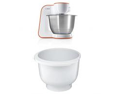 Bosch StartLine MUM54I00 Küchenmaschine (900 W, 3, 9 L, edelstahl-Rührschüssel, einfaches Handling /Verstaulösung) impulsive orange/weiß + MUZ5KR1 Kunststoff-Rührschüssel für Küchenmaschine Mum5