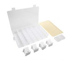 Aufbewahrungsbox für Stickgarn, Set von 120 Stickgarn-Spulen aus weißem Kunststoff, Box mit 36 Fächern, 476 runde blanco Aufkleber, Basteln, DIY, Nähen, Aufbewahren