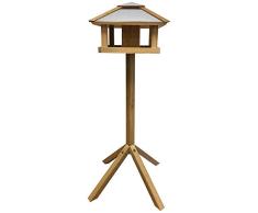 Esschert Design Futterhaus mit Dach, quadratisch, Eichenholz, mit Futtersilo, 57 x 57 x 115 cm, Futterstation für Wildvögel, rechteckiges Spitzdach, s