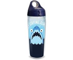 Tervis 1314326 David Olenick – Keep Surfing Shark Isolierbecher mit Wickel und Deckel, 680 ml, Tritan transparent marineblau mit grauem Deckel 24 oz Water Bottle - Tritan farblos