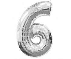 amscan Folienballon SuperShape Zahl 6, Silber