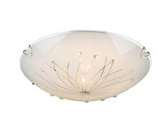 Design Decken Leuchte Glas satiniert Dekor Linien Steine klar Lampe Chrom Globo 40402-2