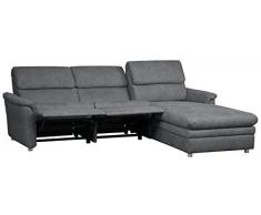 Cavadore Chalsay Sofaecke mit Longchair rechts inkl. Relaxfunktion und verstellbarem Kopfteil / mit Federkern / Eckcouch im modernen Design / Größe: 252 x 94 x 177 cm (BxHxT) / Farbe: Grau (argent)