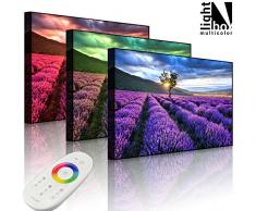 Leuchtbild mit LED Hintergrundbeleuchtung - Traumhafte Lavendel Provence mit einsamen Baum - 80 x 60 cm - front lighted - MADE IN GERMANY