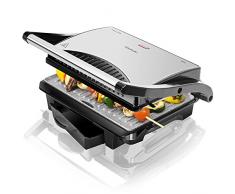 Cecotec Elektro- Grill RocknGrill - Antihaftbeschichtung RockStone, Höhen einstellbar, mit Kaltgriff und Fettwanne. (1000 W, Stahl/schwarz)