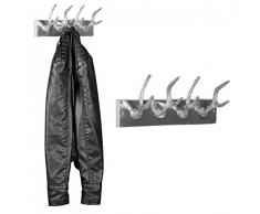 Wohnling Wand Garderobe Geweih, 33 cm, Hakenleiste für Kleider und Jacken 4 Haken, Alu Flurgarderobe Wandgarderobe Aluminium Deko
