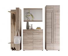 trendteam Garderobe Garderobenkombination 4-teiliges Komplett Set Malea, 240 x 191 x 38 cm in Eiche San Remo Hell Dekor mit viel Stauraum und Ablagefläche