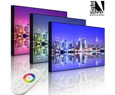 Lightbox-Multicolor | Bild mit LED Hintergrundbeleuchtung | Manhattan Skyline Spiegelung | 60x40 cm | Front Lighted