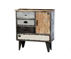SIT-Möbel 3010-95 Kommode Retro, 74 x 32 x 82 cm, Korpus Metall mit Mangoholz lackiert / schwarz, Fronten bunt