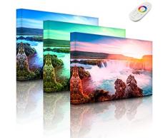 Wandbeleuchtung LED Leuchtbild - Idyllische Wasserfälle bei Sonnenuntergang - 80 x 60 cm - fully lighted - MADE IN GERMANY