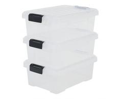 IRIS, 3er-Set Aufbewahrungsboxen Power Box, SK-130, mit Klickverschlüssen, Plastik, transparent, 12,5 L, 46 x 29,7 x 16 cm