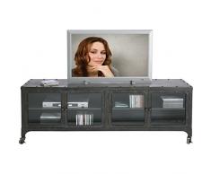 Kare TV Lowboard Factory Metall, 74525, Sideboard im Industrie-Vintage-Look mit Rollen, grau (H/B/T) 56x160x40cm