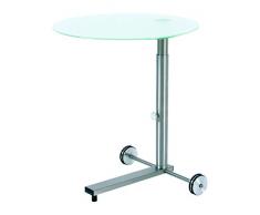 Ebinger Couch- und Beistelltisch in Edelstahl höhenverstellbar und fahrbar à 495 mm Satinierter ESG-Sicherheitsglasplatte Tischhöhe max. 650 mm P738.35.6