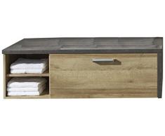 trendteam Badezimmer Waschbeckenunterschrank Unterschrank Bay, 123 x 39 x 53 cm in Korpus Beton Stone Dekor, Front Eiche Riviera Honig mit Schubkasten und viel Stauraum