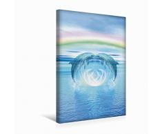 Premium Textil-Leinwand 30 cm x 45 cm hoch Regenbogen Delfine | Wandbild, Bild auf Keilrahmen, Fertigbild auf echter Leinwand, Leinwanddruck