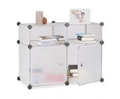 Relaxdays Regalsystem 4 Fächer, Standregal Kunststoff, Steckregal mit Türen, Badregal, HBT: 56 x 75 x 37 cm, transparent