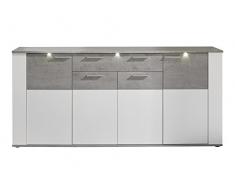 trendteam PR Sideboard Kommode Wohnzimmerschrank | Weià | Grau (Betonoptik) | 184 x 86 cm | Inkl. LED Beleuchtung