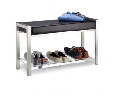 Relaxdays Schuhbank Metall, Gepolsterte Sitzbank mit Schuhablage, Kunstleder, Garderobenbank Hxbxt: 47x80x31 cm Design, PVC Stahl, Schwarz, 31 x 80 x 47 cm