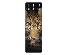 Apalis 79402 Wandgarderobe Resting Leopard | Design Garderobe Garderobenpaneel Kleiderhaken Flurgarderobe Hakenleiste Holz Standgarderobe Hängegarderobe | 139x46cm