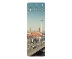 Apalis 78557 Wandgarderobe Berlin am Morgen | Design Garderobe Garderobenpaneel Kleiderhaken Flurgarderobe Hakenleiste Holz Standgarderobe Hängegarderobe | 139x46cm