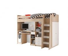Stella Trading Unit Bett, Holz, Eiche Sonoma / Abs. WeiÃ, 124 x 204 x 160 cm