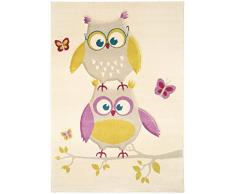 benuta Kinderteppich Eule und Schmetterlinge Taupe 120x170 cm | Teppich für Spiel- und Kinderzimmer