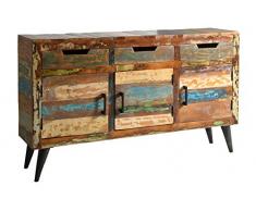 Sit Möbel Miami 5203-98 Sideboard mit je 3 Türen & Schubladen, recyceltes Altholz, bunt lackiert, 140 x 34 x 82 cm